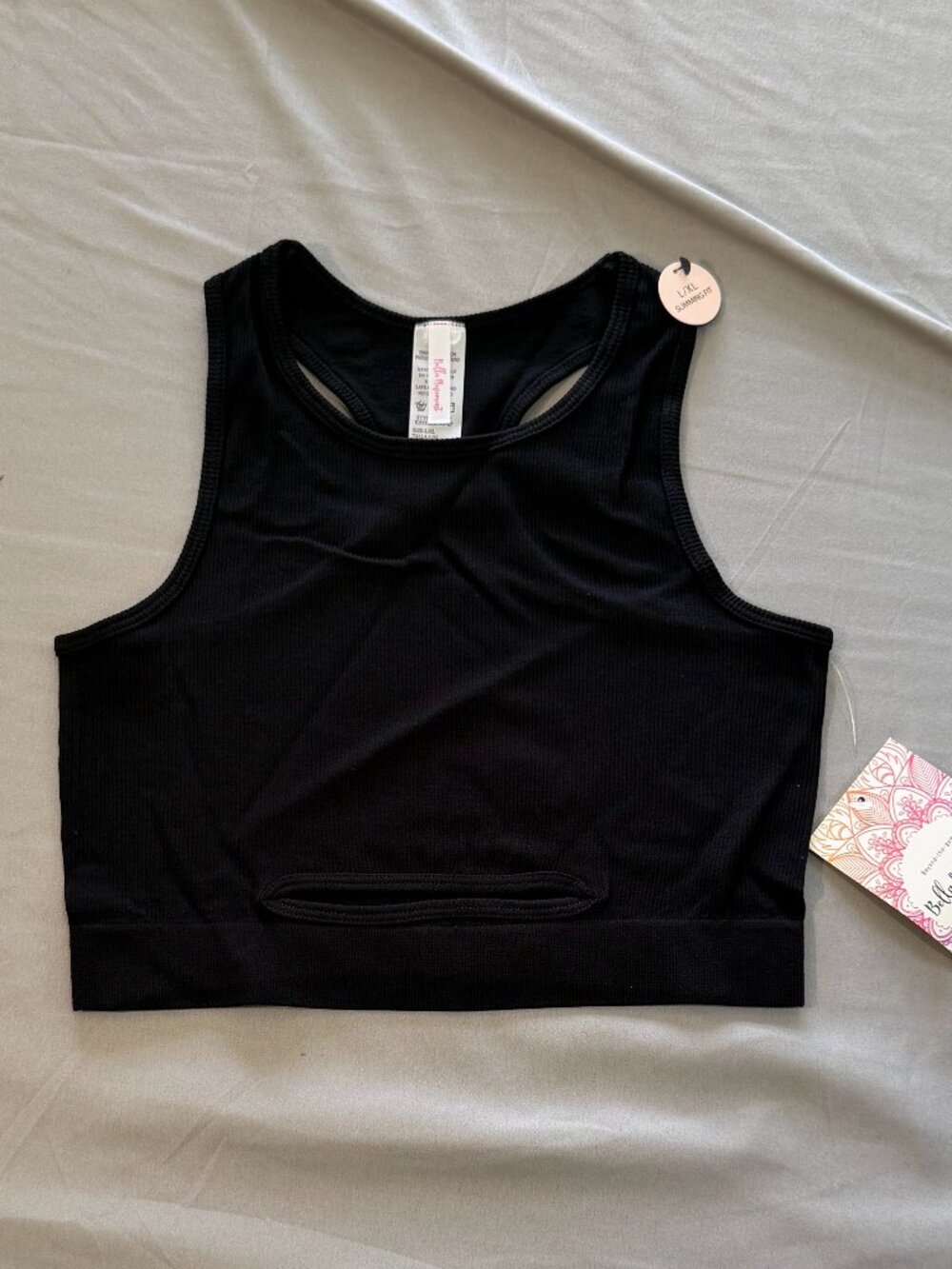 Bella Movement Women’s Cut-out Rib Crop Tank Black Size L/XL NWT Slimming Fit